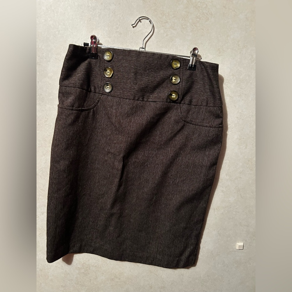 BCX Brown Button-Detail Skirt Size 13